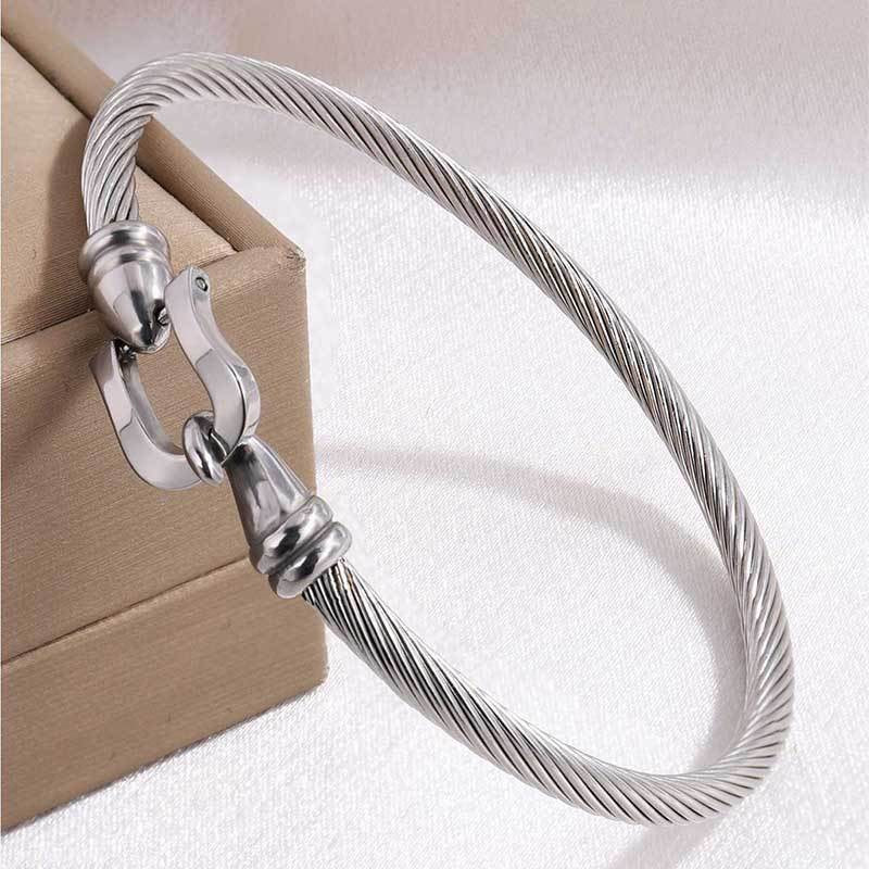 Gold Heart Charm Cable Bangle Bracelet