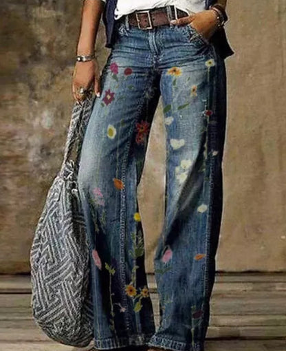 Artistic Floral Wide Leg Pants by Elizabeth Ainsley