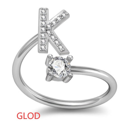 Personalized Initial Letter Ring with Pavé Stone Accent