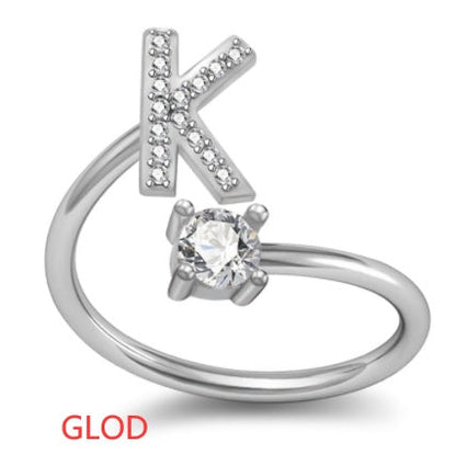 Personalized Initial Letter Ring with Pavé Stone Accent