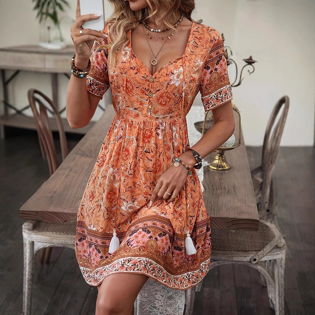 Boho Floral Elizabeth Ainsley Summer A-Line Dress