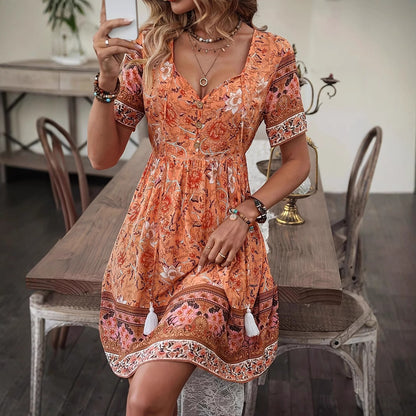 Boho Floral Elizabeth Ainsley Summer A-Line Dress