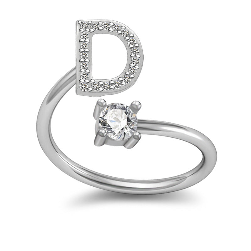 Personalized Initial Letter Ring with Pavé Stone Accent