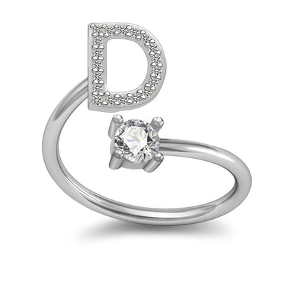 Personalized Initial Letter Ring with Pavé Stone Accent