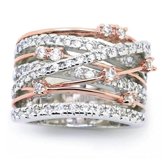 Interwoven Pavé Statement Ring – Two-Tone Sculpted Crystal Band