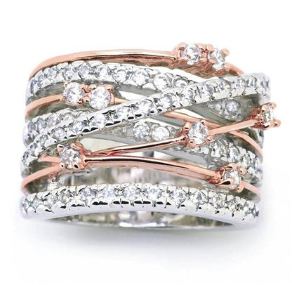 Interwoven Pavé Statement Ring – Two-Tone Sculpted Crystal Band