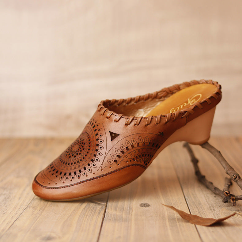 Vintage Leather Mid-Heel Sandals by Elizabeth Ainsley