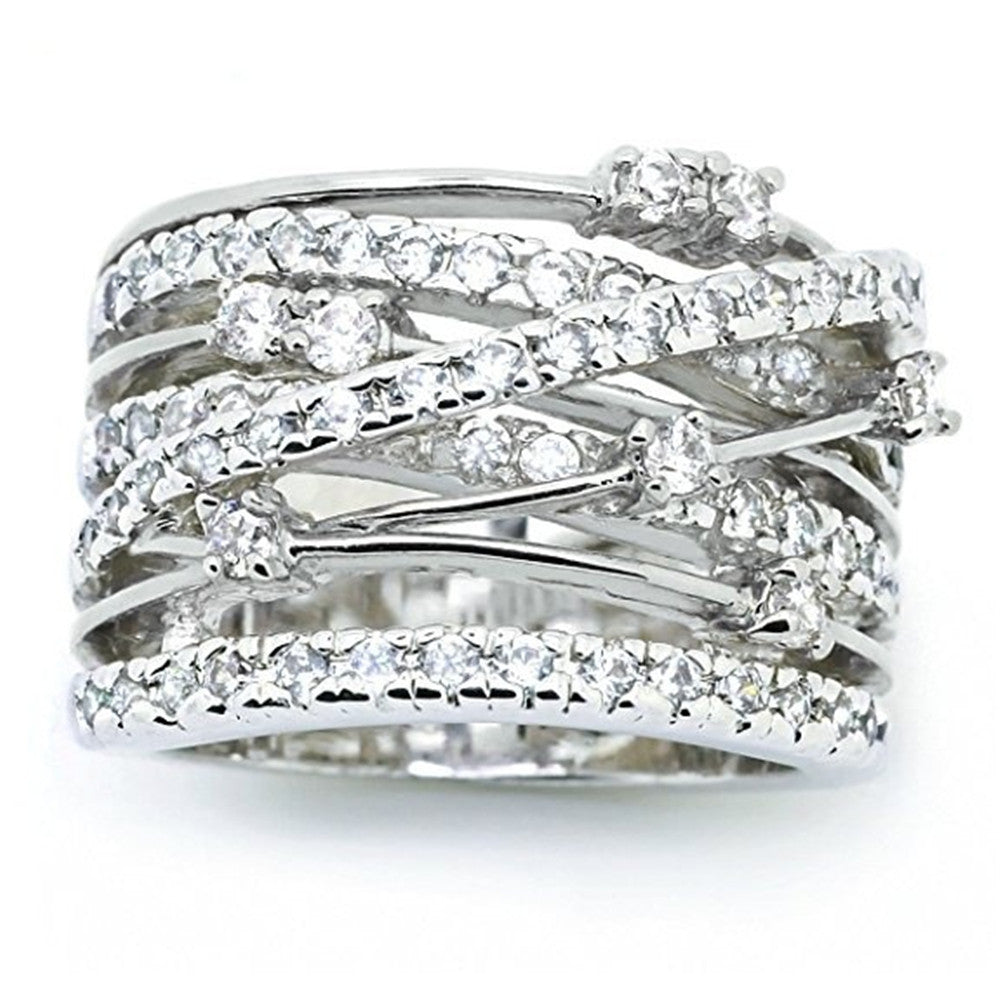Interwoven Pavé Statement Ring – Two-Tone Sculpted Crystal Band