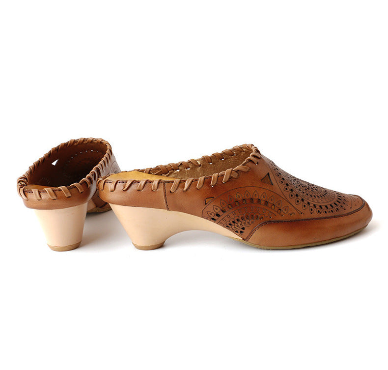 Vintage Leather Mid-Heel Sandals by Elizabeth Ainsley