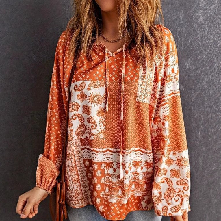 Boho Print Elizabeth Ainsley Long Sleeve Blouse