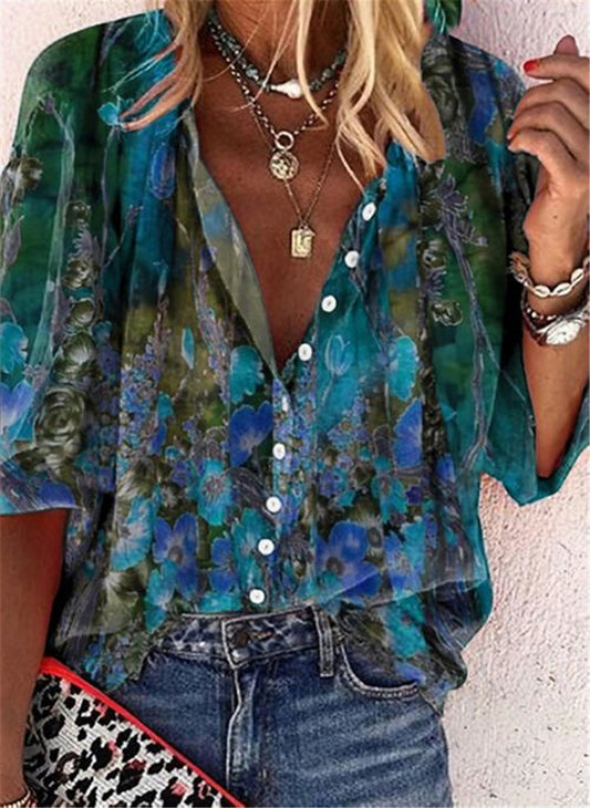 Floral Button-Up Elizabeth Ainsley Short Sleeve Shirt