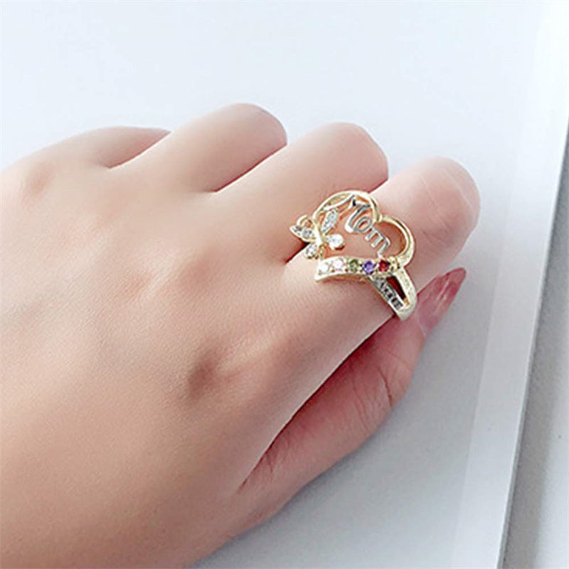 Personalized Heart Name Ring with Butterfly Accents