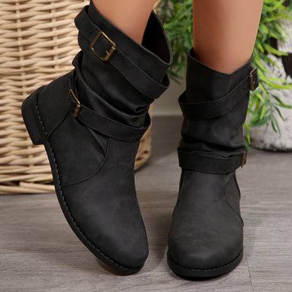 Elizabeth Ainsley Barrel Boots - Distressed Buckle Style