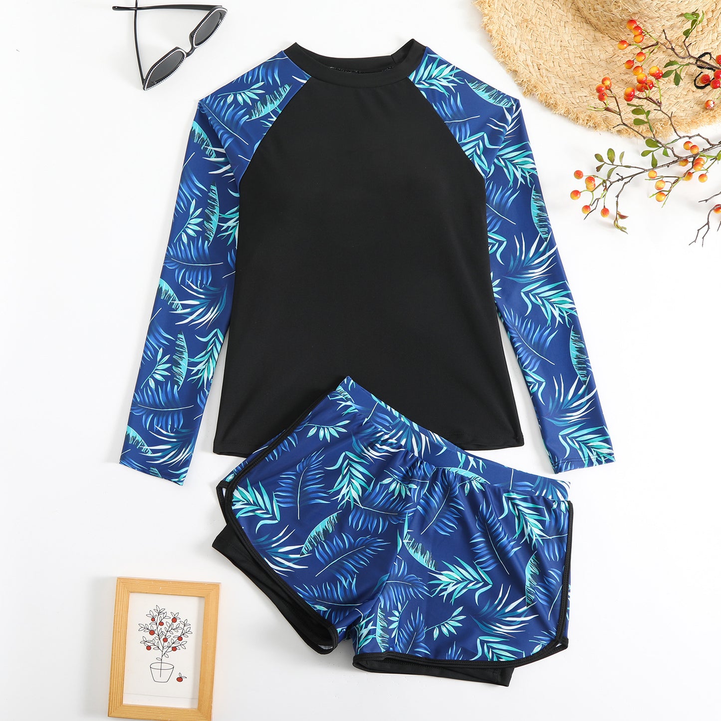 Leaf Print Elizabeth Ainsley Long Sleeve Tankini Set