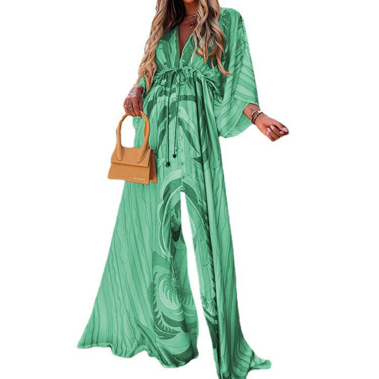 Vibrant V-Neck Lace-Up Maxi Dress by Elizabeth Ainsley