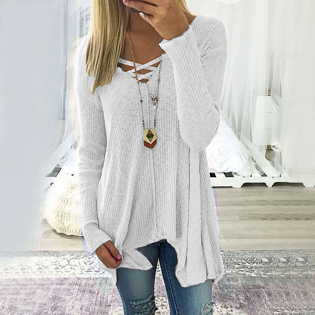 Elegant V-Neck Irregular Blouse by Elizabeth Ainsley