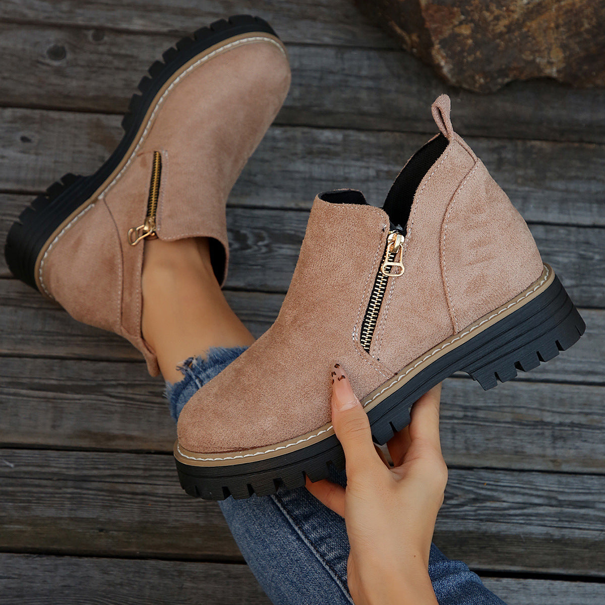 Elizabeth Ainsley Suede Ankle Boots - Side Zipper Comfort
