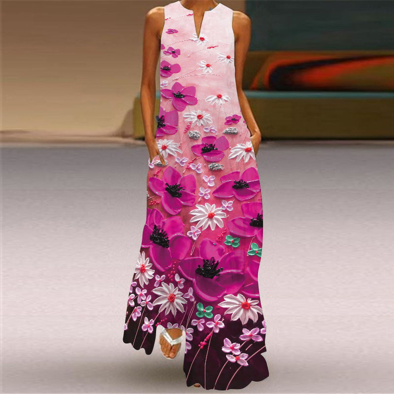 Vibrant Printed Maxi Dress Elizabeth Ainsley Sleeveless