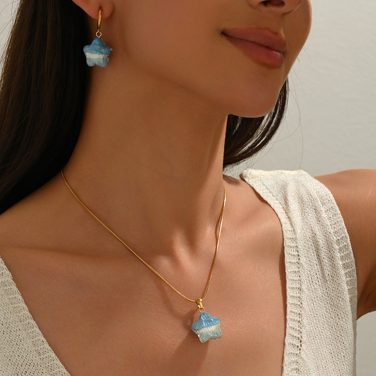 Star Pendant Necklace & Matching Hoop Earrings Set