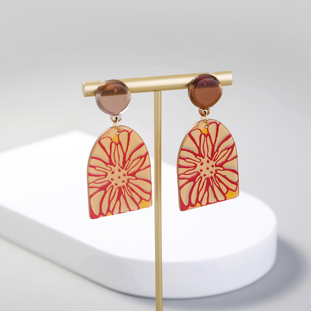 Artistic Floral Drop Earrings with Resin Detail