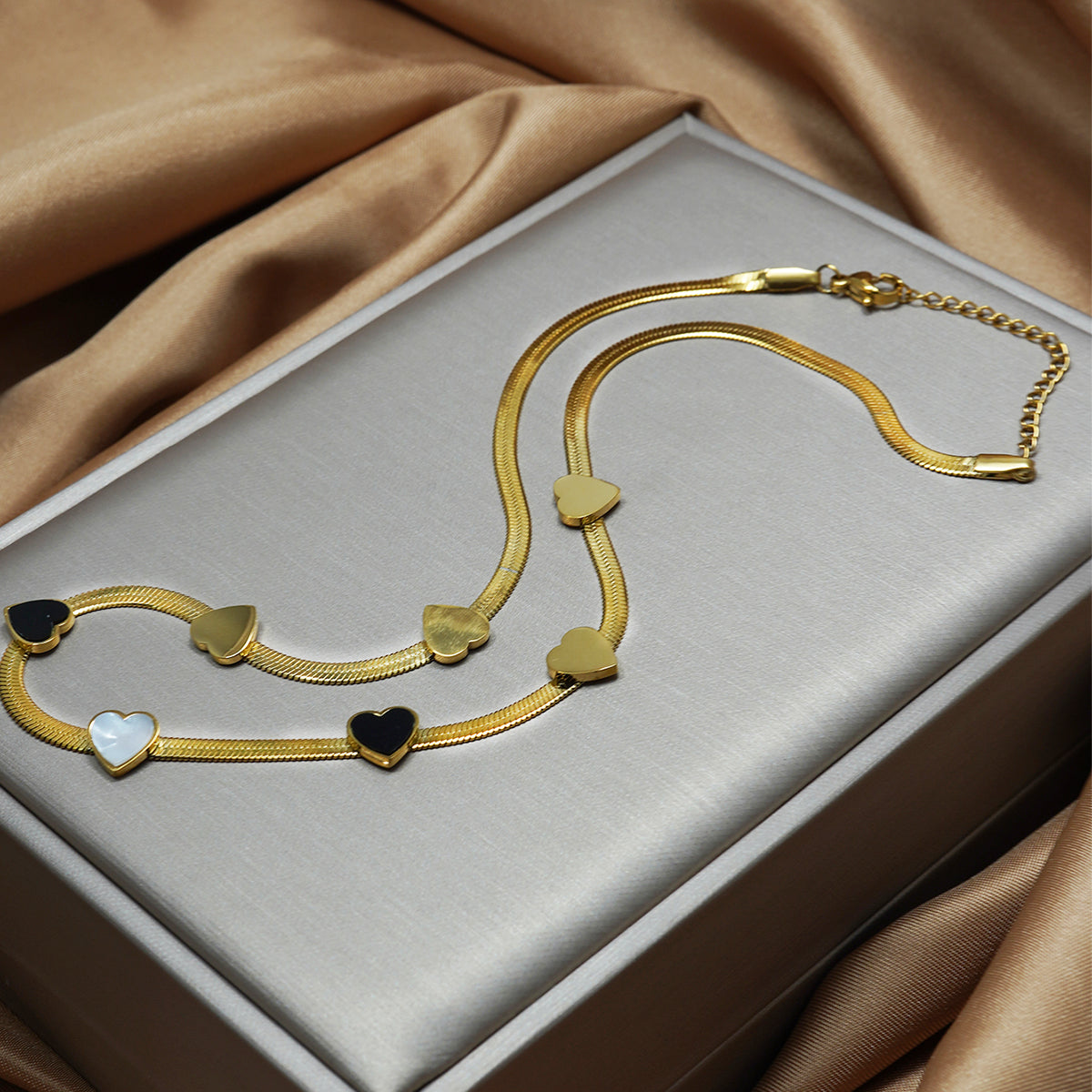 Heart Charm Necklace & Matching Bracelet Set