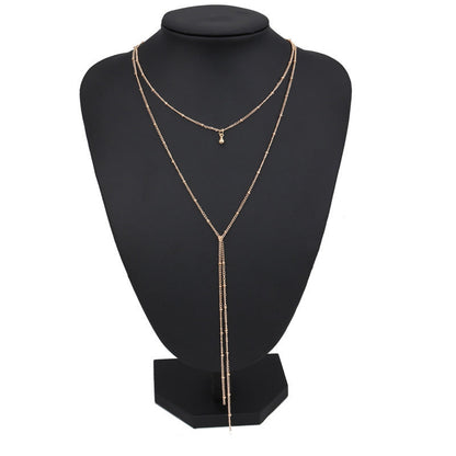 Minimalist Layered Y-Necklace with Delicate Bead Details