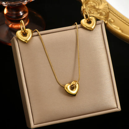 Minimal Heart Pendant Necklace & Hoop Earring Set