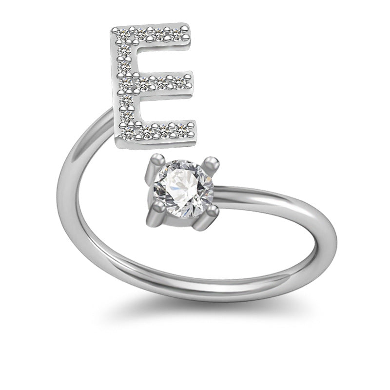 Personalized Initial Letter Ring with Pavé Stone Accent