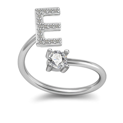 Personalized Initial Letter Ring with Pavé Stone Accent