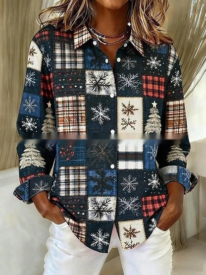 Plaid Colorblock Elizabeth Ainsley Long Sleeve Blouse