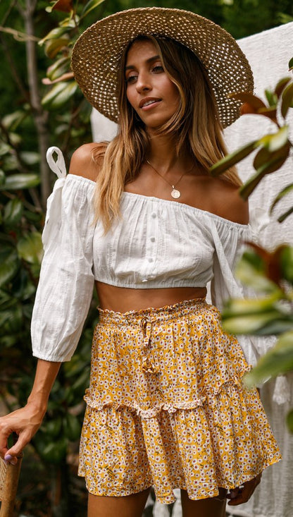 Floral Ruffle High Waist Skirt by Elizabeth Ainsley