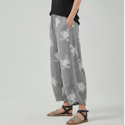 Floral Cotton Wide-Leg Pants by Elizabeth Ainsley