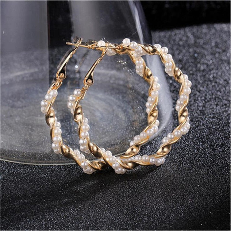 Vintage Pearl Wrapped Hoop Earrings