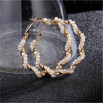 Vintage Pearl Wrapped Hoop Earrings