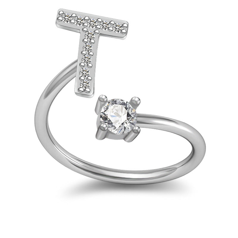 Personalized Initial Letter Ring with Pavé Stone Accent