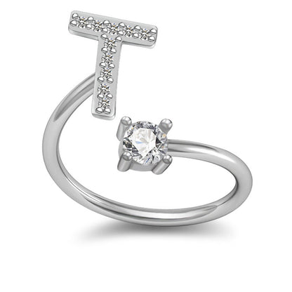 Personalized Initial Letter Ring with Pavé Stone Accent