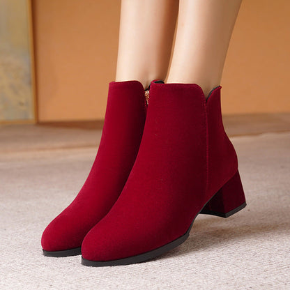 Elizabeth Ainsley Suede Boots - Pointed Toe, Side Zipper