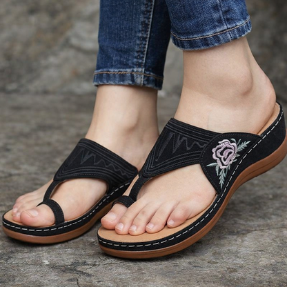 Embroidered Floral Wedge Sandals by Elizabeth Ainsley