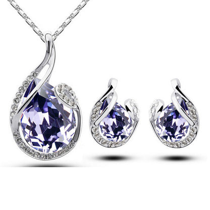 3-Piece Crystal Teardrop Necklace and Earrings Set