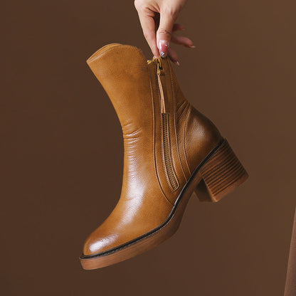 Megan | Classic Leather Block-Heel Orthopedic Ankle Boots