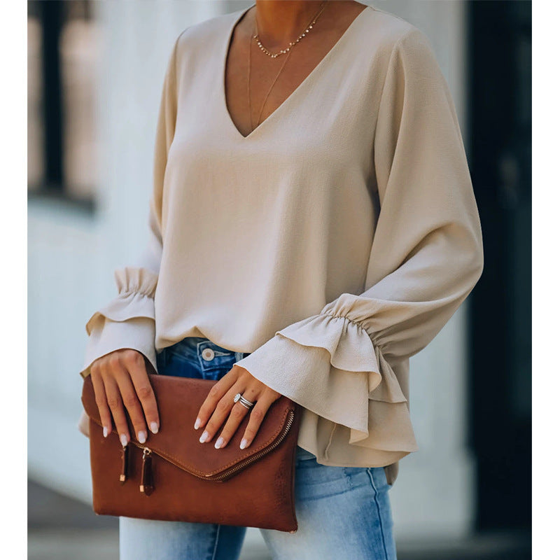 Elegant V-Neck Ruffle Sleeve Top by Elizabeth Ainsley