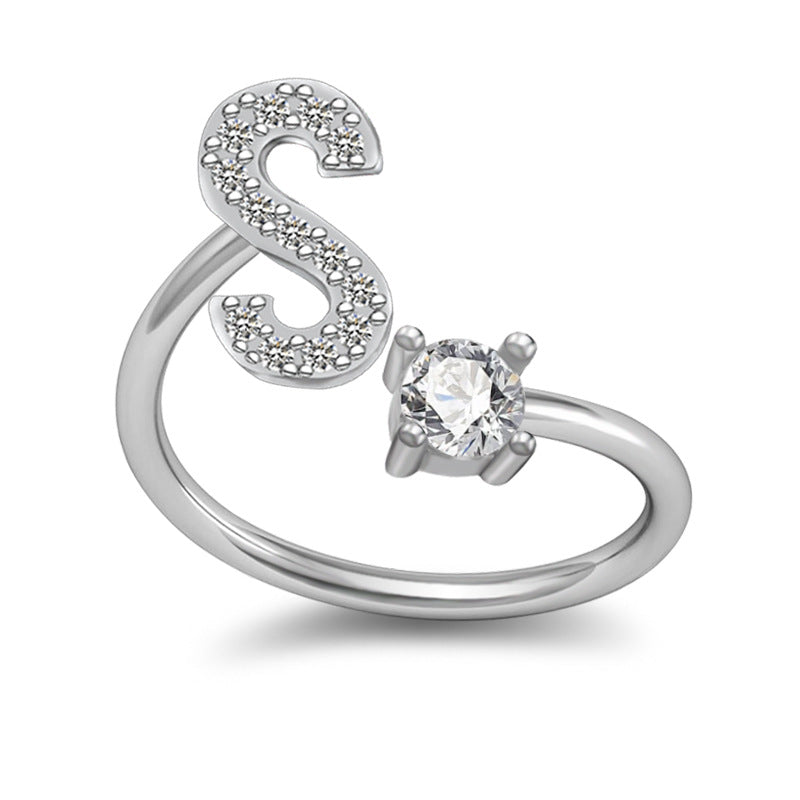 Personalized Initial Letter Ring with Pavé Stone Accent