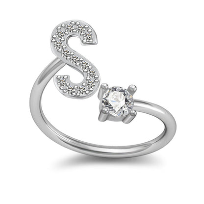 Personalized Initial Letter Ring with Pavé Stone Accent