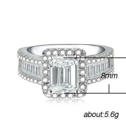 Emerald Cut Halo Engagement Ring with Baguette Accents