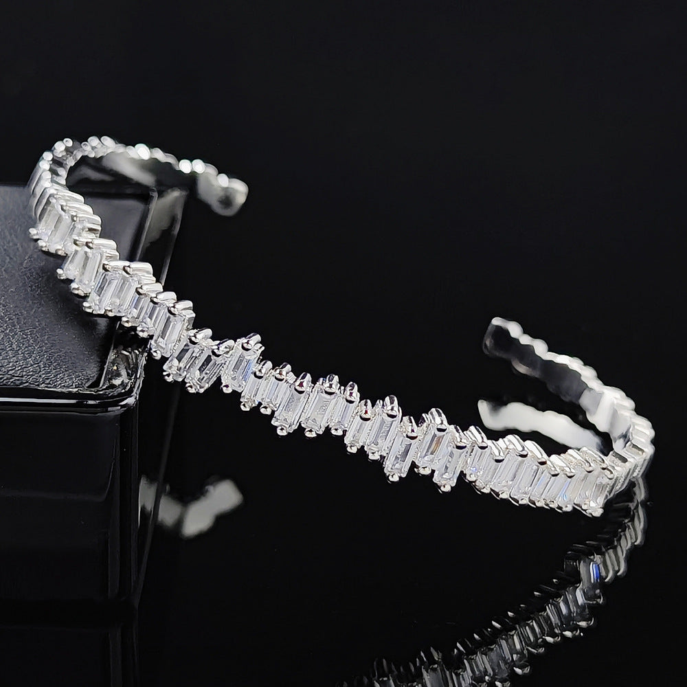 Multi-Stone Bangle Bracelet with Linear Faceted Design