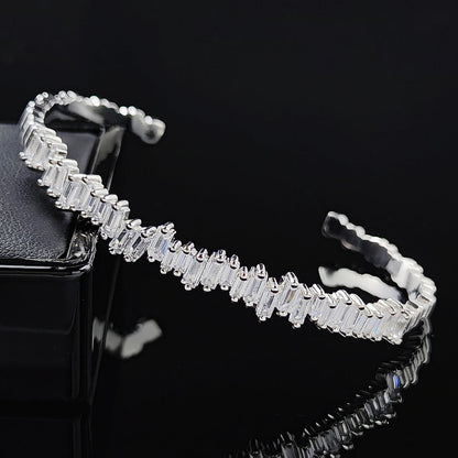 Multi-Stone Bangle Bracelet with Linear Faceted Design