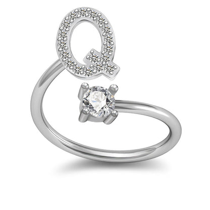 Personalized Initial Letter Ring with Pavé Stone Accent
