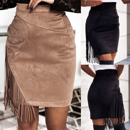 Chic Fringed Suede Skirt by Elizabeth Ainsley