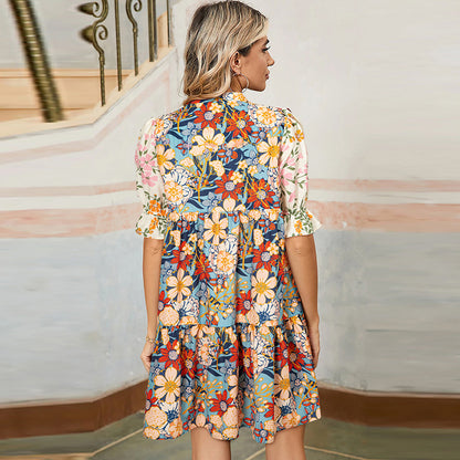 Floral V-Neck A-Line Dress by Elizabeth Ainsley
