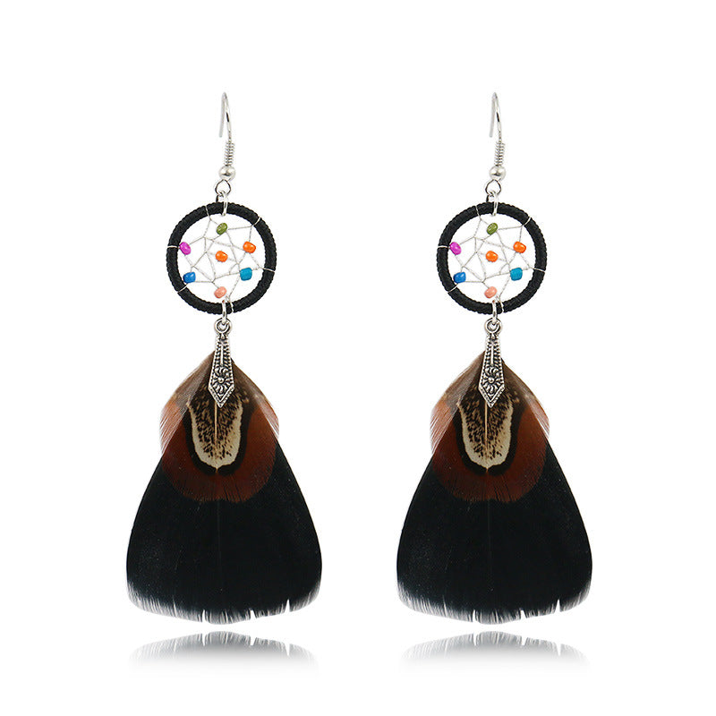 Boho Dreamcatcher Feather Earrings